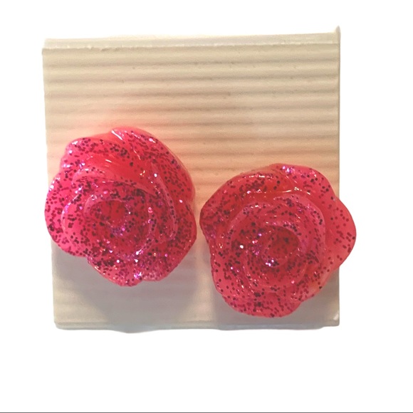 Rose stud earrings hot pink - Picture 2 of 6